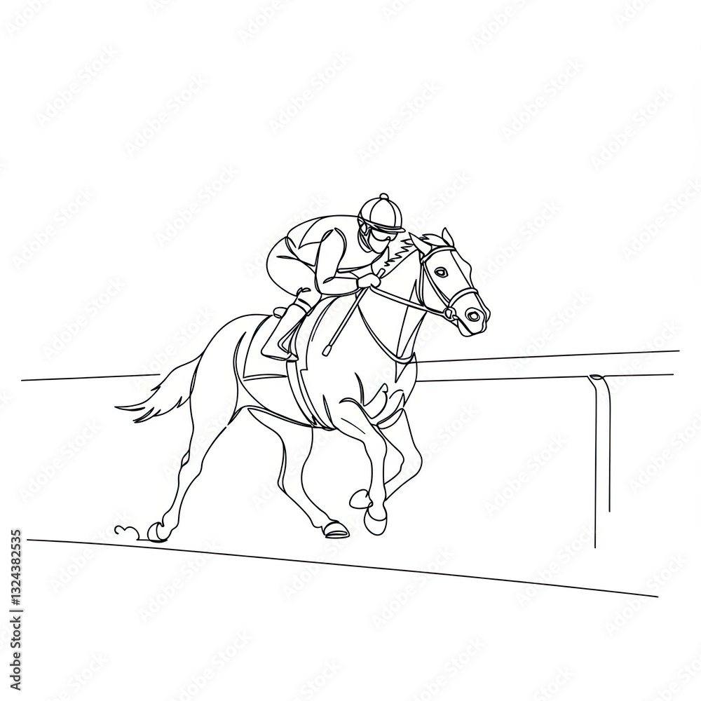 Fototapeta premium Minimalist continuous one line drawing of horse and jockey during horse racing
