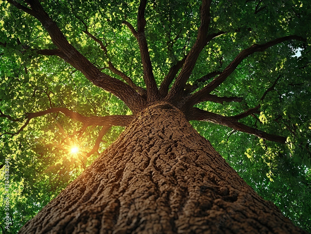 Naklejka premium Basking under the canopy majestic tree natural landscape sunlit environment ground-level viewpoint