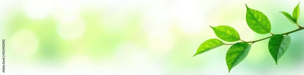 Fototapeta premium Isolated leaves in soft focus on white background, plant, delicate, green