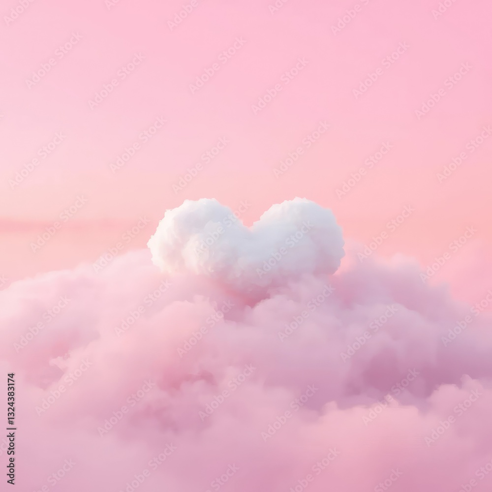 A heart-shaped cloud resting on a soft pink cloudy base amidst wispy strands of fog, misty, pink A heart-shaped cloud resting on a soft pink cloudy base amidst wispy strands of fog, misty, pink