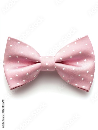 Pink bow tie with white polka dots on white background