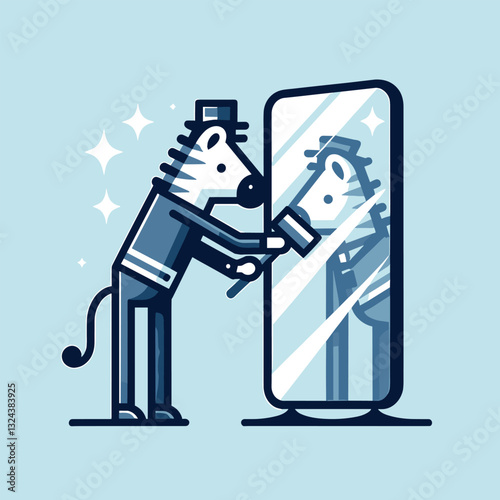 Stylish Zebra Grooming Reflection in Flat Illustration Style