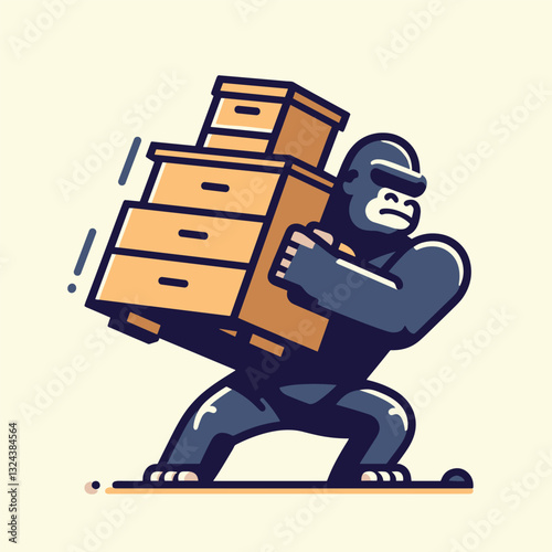 Gorilla Carrying Boxes Illustration Strength and Determination in Modern Mascot Design
