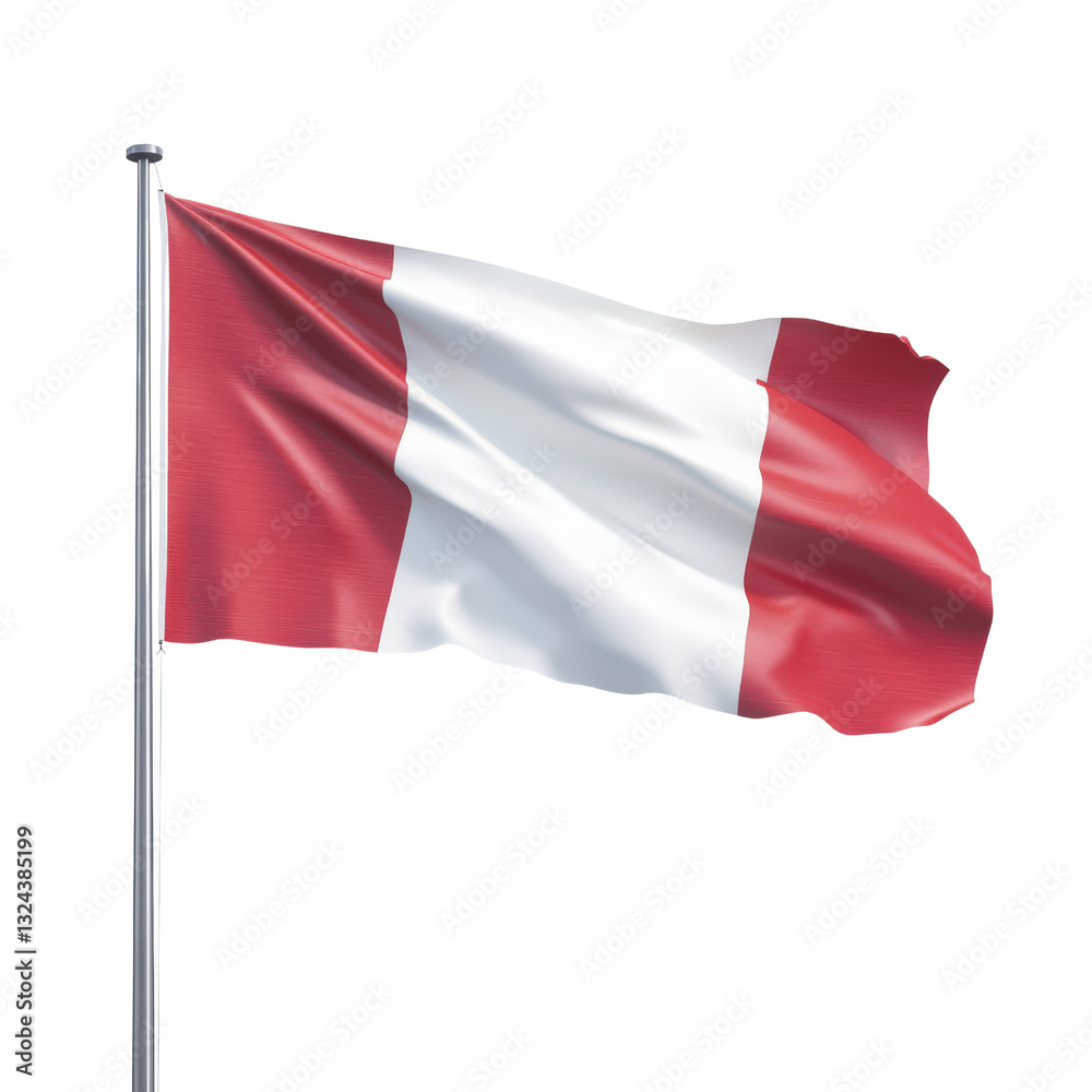 Flag flying gracefully in the wind against a clear sky representing national identity and pride in a beautiful scene isolated on a white background.