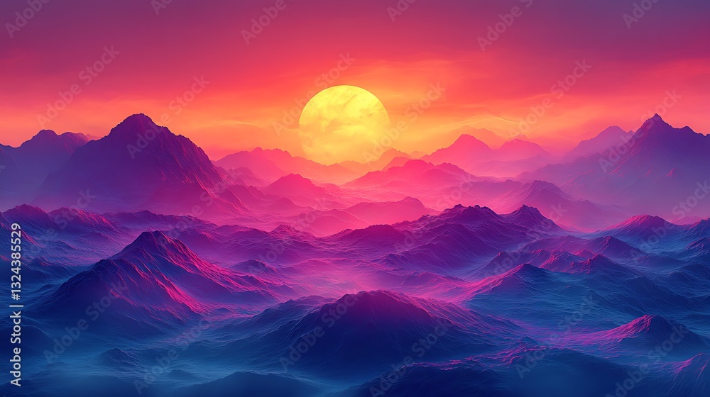 Surreal abstract desert mountain painting with rich bright hues image Surreal abstract desert mountain painting with rich bright hues image