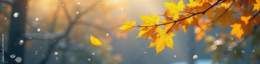 Yellow leaves falling from a bare tree branch, nature, leaf, snow Yellow leaves falling from a bare tree branch, nature, leaf, snow