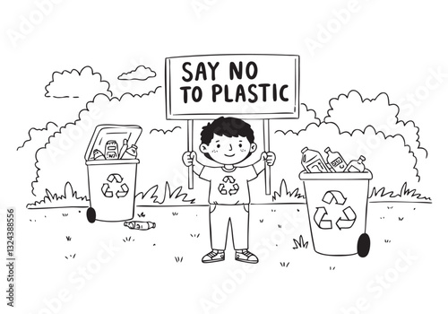 Boy Holding a "Say No to Plastic" Signboard – Promoting Environmental Awareness