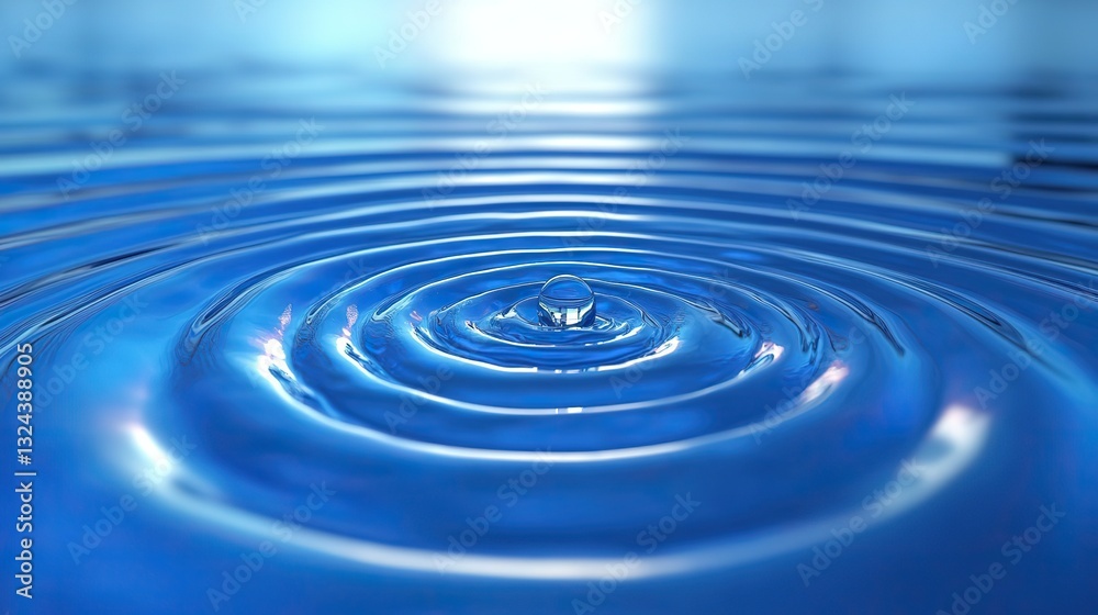 Concentric ripples from a water droplet create a circular wave pattern on calm blue water. Concentric ripples from a water droplet create a circular wave pattern on calm blue water.