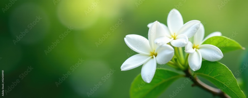 Fototapeta premium Delicate white jasmine flowers scenting the air, fragrant flowers, jasmine fragrance, scented blooms