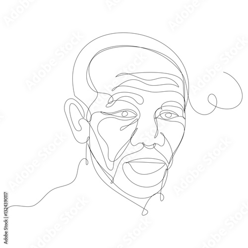 Vector illustration of a fascinating Black man. Continuous line vector illustration, white background.