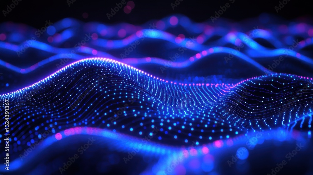 abstract background with blue glowing neon lines and bokeh lights. Data transfer concept. Digital wallpaper, AI Generative abstract background with blue glowing neon lines and bokeh lights. Data transfer concept. Digital wallpaper, AI Generative