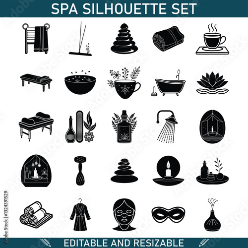 Spa Silhouette Set Icons of Relaxation, Wellness, and Serenity