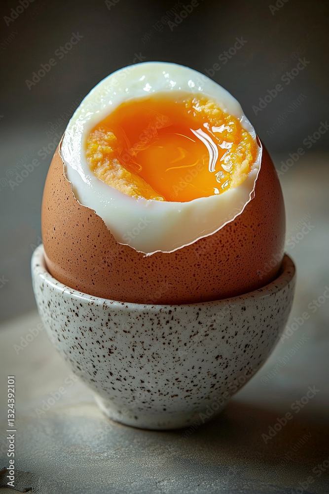 Delicate cooked egg served in a French ceramic cup Delicate cooked egg served in a French ceramic cup