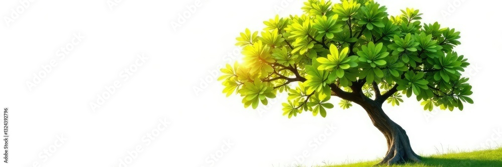 Fototapeta premium tree isolated on white background with sunlight filtered through its leaves, nature, leaves