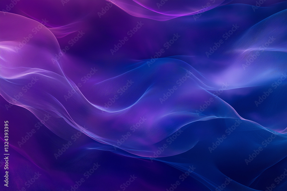Fototapeta premium Digital waveforms in blue and purple, abstract background. Abstract digital background with flowing waves in vibrant blue and purple hues. Radiant lighting, flowing motion, deep textures
