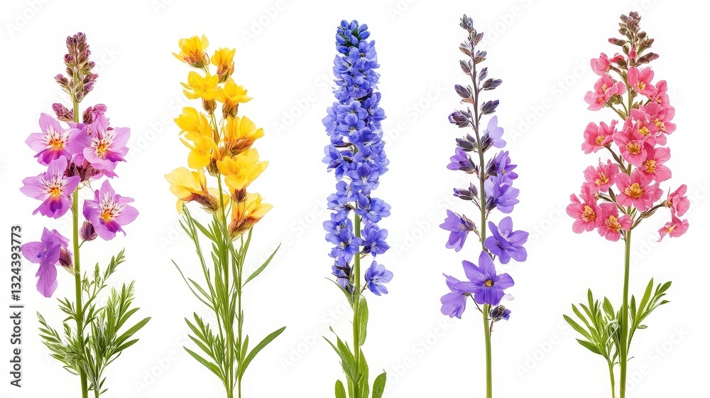 Naklejka premium Vibrant Flowers in an Isolated Meadow Setting