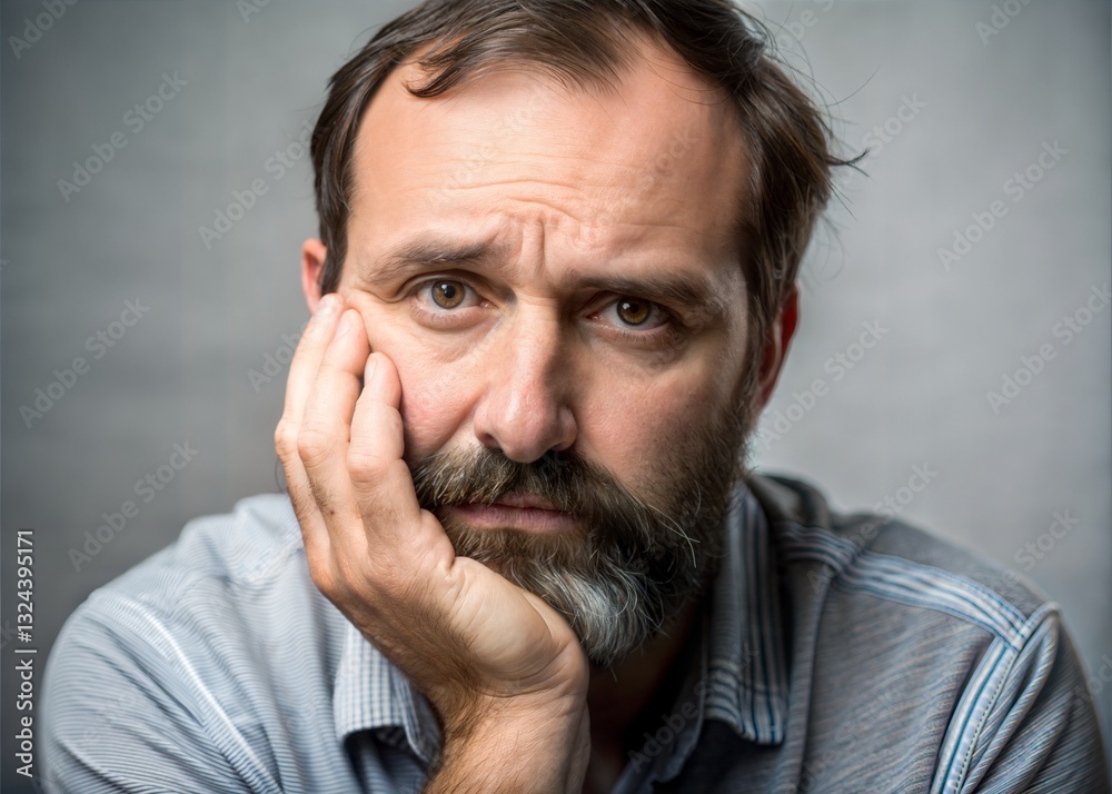 Pensive Middle-Aged Man Expressing Melancholy Pensive Middle-Aged Man Expressing Melancholy