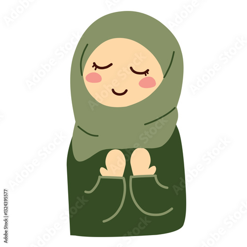 Cute cartoon illustration of a woman Raising his hands