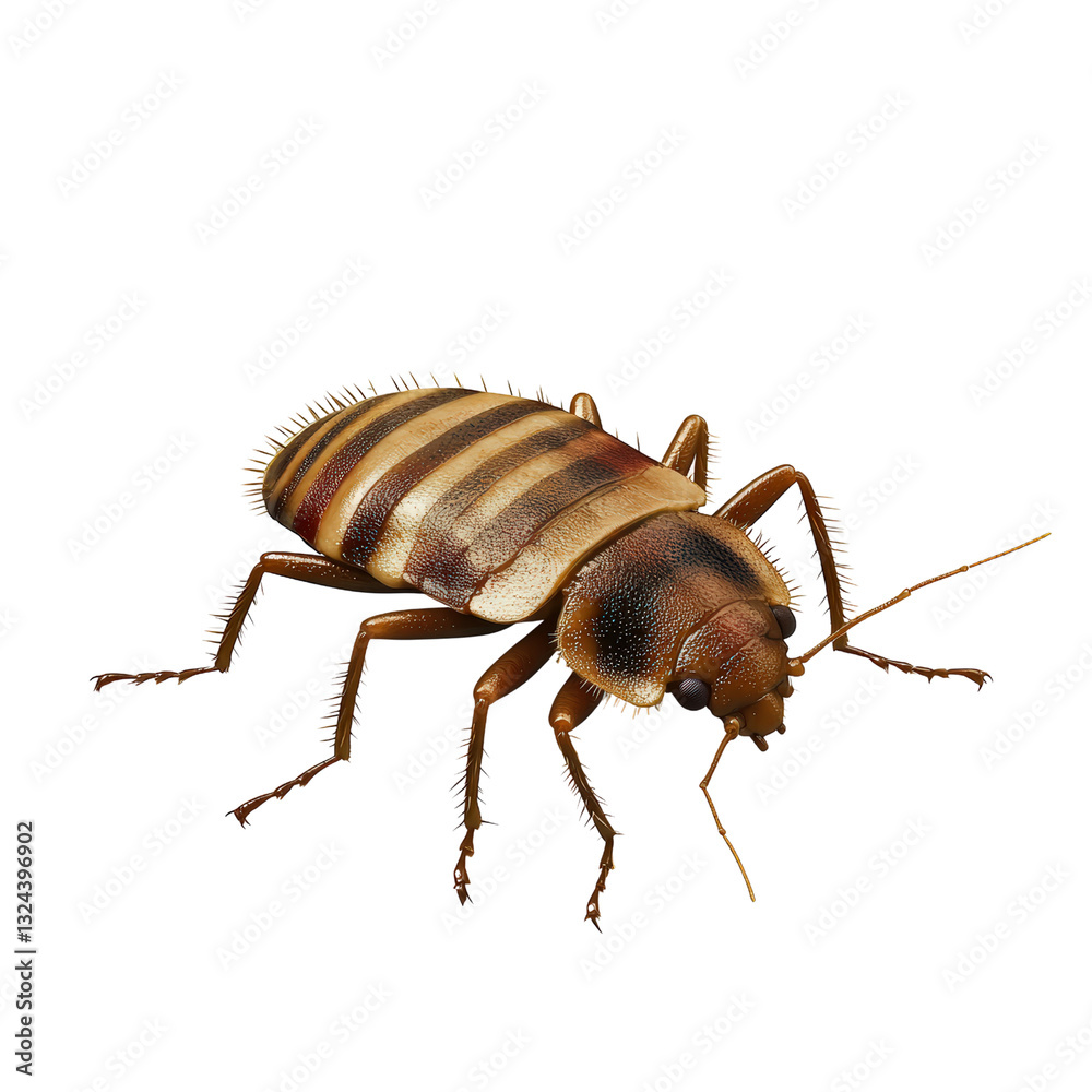 A close-up view of a cockroach crawling on a surface capturing the unique texture and features of this insect isolated on a white background. A close-up view of a cockroach crawling on a surface capturing the unique texture and features of this insect isolated on a white background.