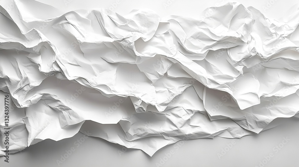 Crumpled and glued white paper forms an intriguing abstract texture background, a unique visual element for design or depth. Crumpled and glued white paper forms an intriguing abstract texture background, a unique visual element for design or depth.