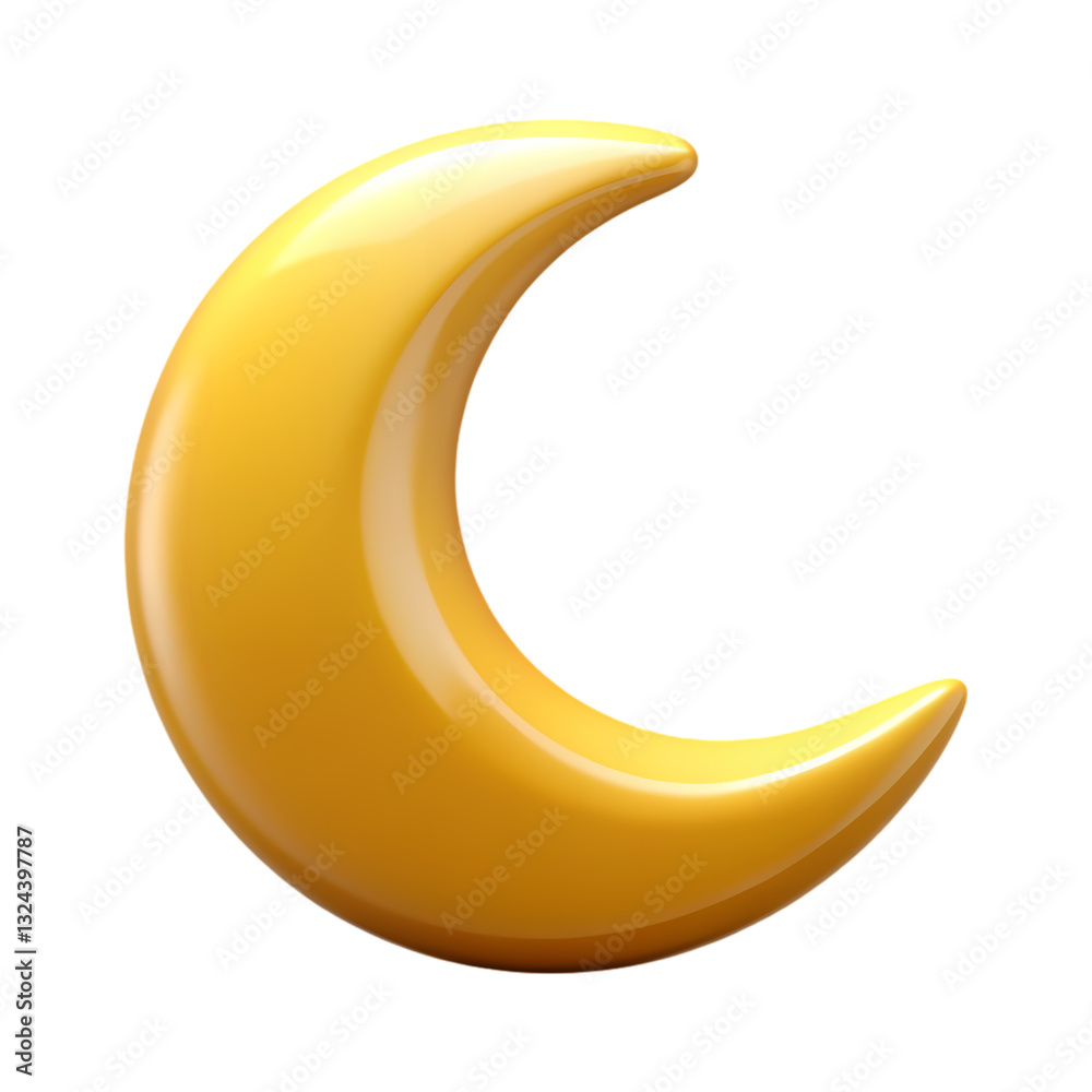 Golden Crescent Moon: 3D Render on transparent background Golden Crescent Moon: 3D Render on transparent background