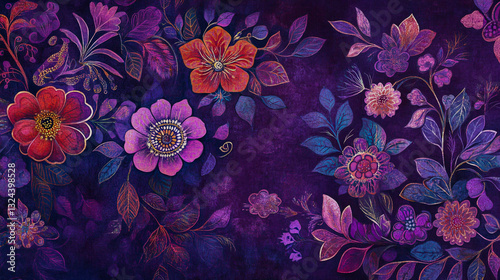 Elegant Deepavali-themed purple envelope design featuring intricate Nyonya batik sarong patterns