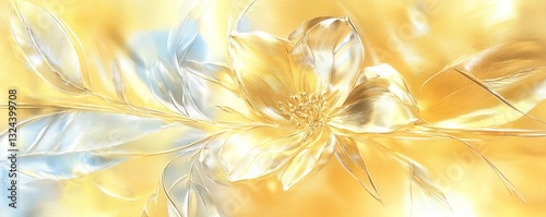 A vibrant, ethereal flower with golden and silver hues, radiating a sense of warmth and tranquility.