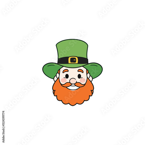 Smiling Leprechaun Head Vector: Irish Folklore Icon with a Green Hat and Red Beard