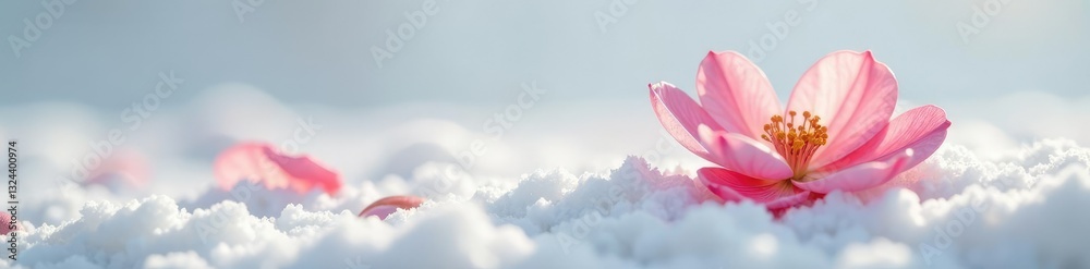 Delicate flower petals unfurl on a snowy white surface, delicate, plant, isolated Delicate flower petals unfurl on a snowy white surface, delicate, plant, isolated