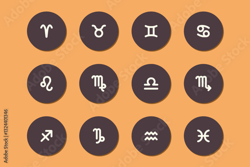 Zodiac horoscope. Twelve astrological icon symbols set. Stylized star signs esoteric. Simple line vector illustration.