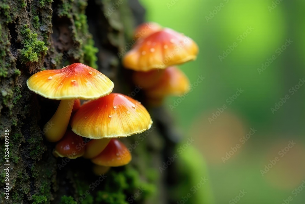Fungal growth on tree bark tiny mushrooms closeup, earth, fungi, plant Fungal growth on tree bark tiny mushrooms closeup, earth, fungi, plant