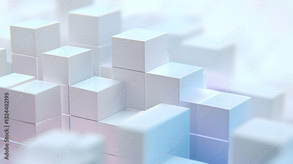 Abstract 3D Render of Soft White and Pastel Blue Cubes in a Bright and Airy Space with Smooth Textures and a Dreamlike Quality Abstract 3D Render of Soft White and Pastel Blue Cubes in a Bright and Airy Space with Smooth Textures and a Dreamlike Quality