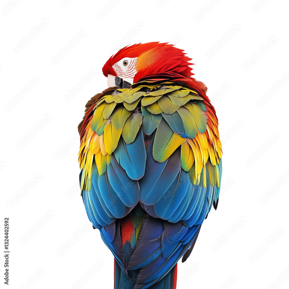 Obraz premium Vibrant Macaw with Striking Colorful Feathers isolated on white or transparent background, png clipart, design element