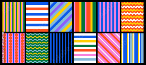Collection of striped vector backgrounds. Set of colorful stripes for cards, posters, covers, banners or branding. Repeating pattern with lines.