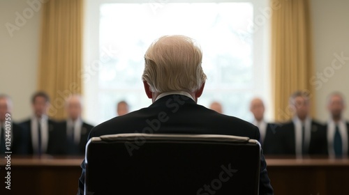 President Exercising Power to Veto in Government Meeting with Advisors in Oval Office Setting