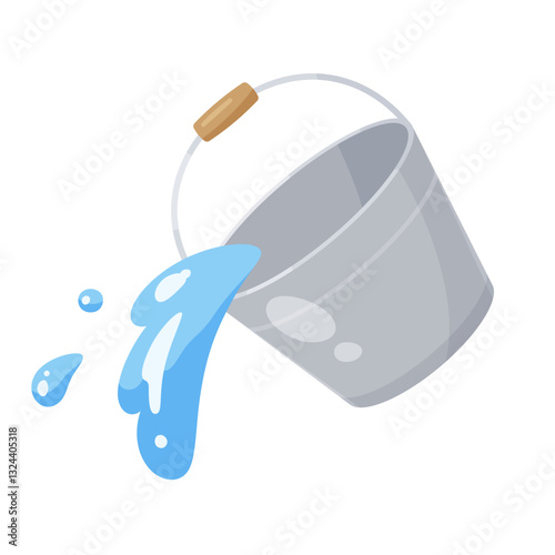かわいいバケツのイラスト_水をこぼす