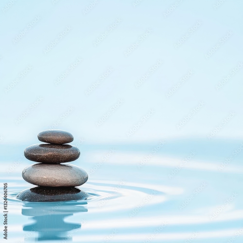 Obraz premium Artistic stack of smooth rocks balanced on water surface creating a tranquil natural scene