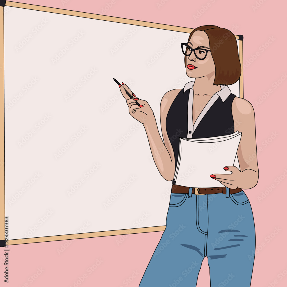 Minimalist Teacher with Whiteboard Illustration