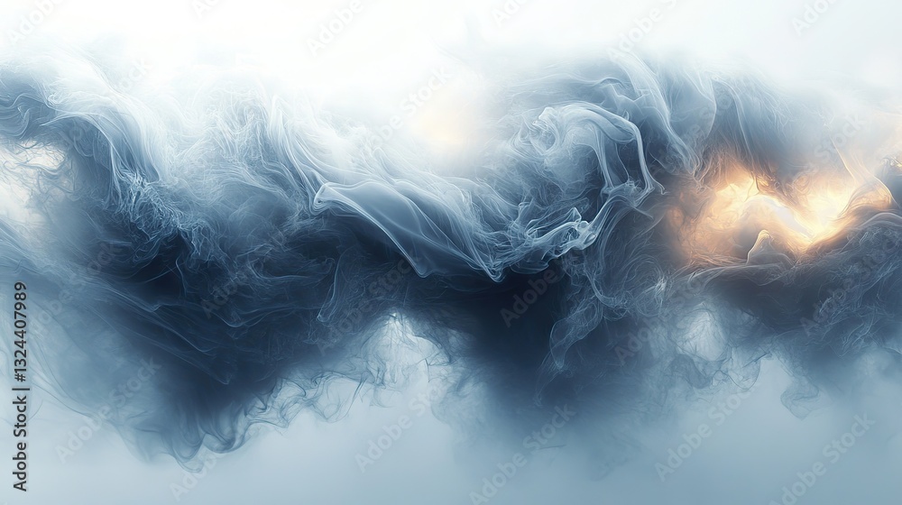 Naklejka premium Dark smoke cloud floats and swirls on light, creating abstract shapes for backgrounds related to fire, pollution, or effects.