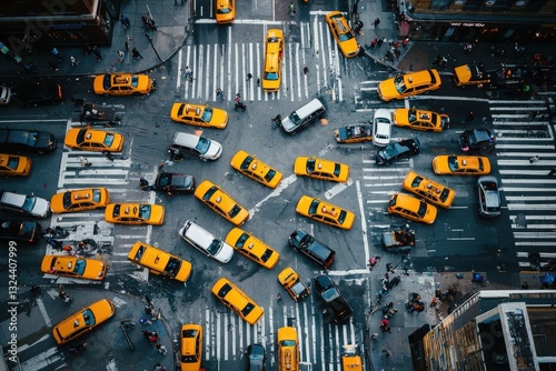 Vehicles honking as pedestrians navigate the crowded crosswalks.