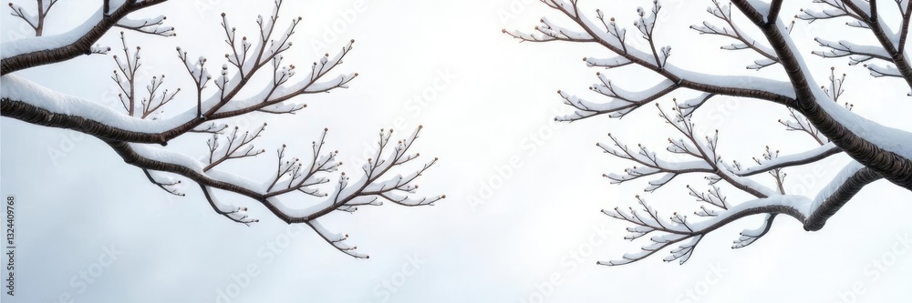 Isolated tree branches on a snowy white background, calm, wood Isolated tree branches on a snowy white background, calm, wood
