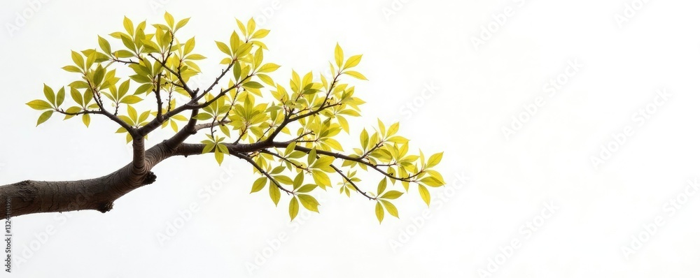 Fototapeta premium Isolated tree branch on white background with light, tree, white, beige