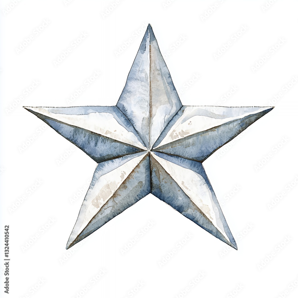 Obraz premium Watercolor Gray Five Pointed Star with Aged Texture on White Background