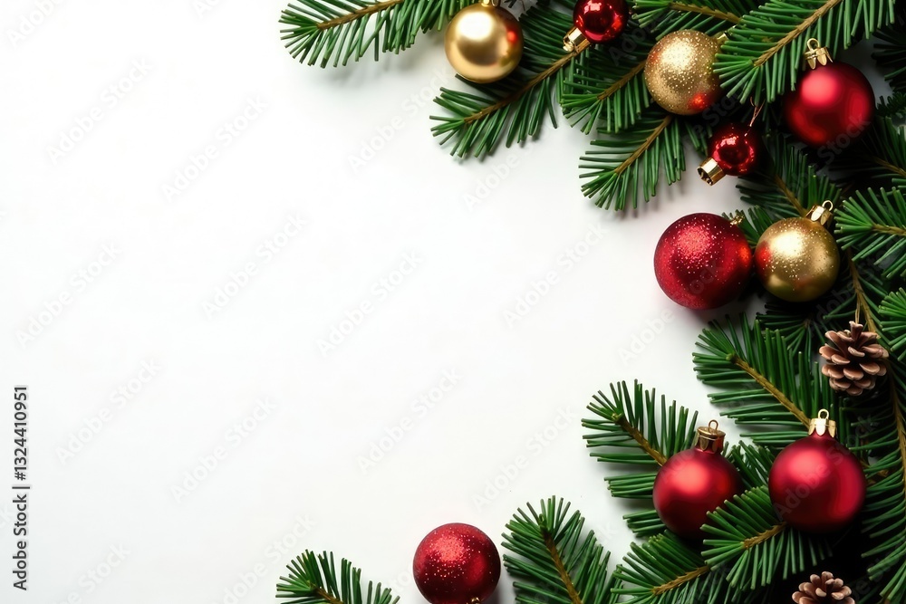 Naklejka premium Ornament-filled garland on a white background, greenery, seasonal decorations