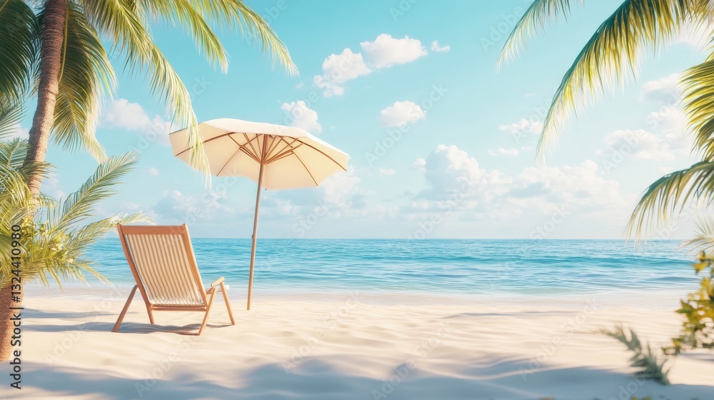 3d illustration. Palms and beach with chair, Beach umbrella and Smartphone on sand. Travel and Summer vacation concept. 3d illustration. Palms and beach with chair, Beach umbrella and Smartphone on sand. Travel and Summer vacation concept.
