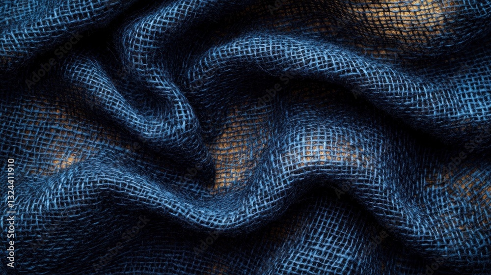Blue burlap texture, draped, background, studio, textile Blue burlap texture, draped, background, studio, textile