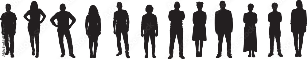 vector; silhouette of large group of people standing vector; silhouette of large group of people standing