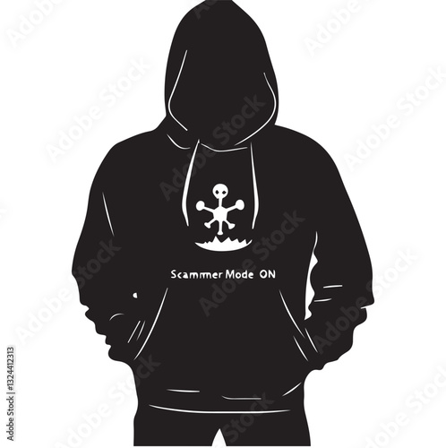 Hooded figure with "Scammer Mode: ON" text, using smartphone for phishing. Phishing tactics evolve, making it a growing online threat. Phishing and cybersecurity concept