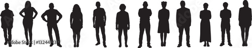 vector; silhouette of large group of people standing