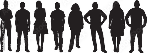 vector; silhouette various poses of people standing